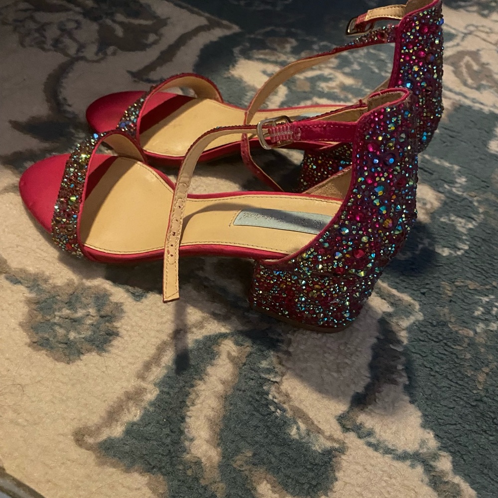 Elegant Red Strappy Heels with Glittering Accents
